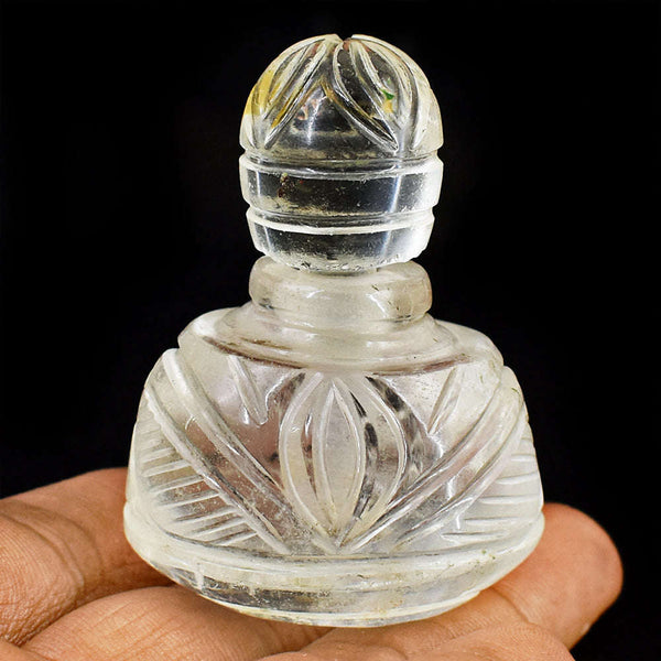 gemsmore:Exclusive White Quartz  Hand Carved Genuine Crystal Gemstone Carving Perfume Bottle