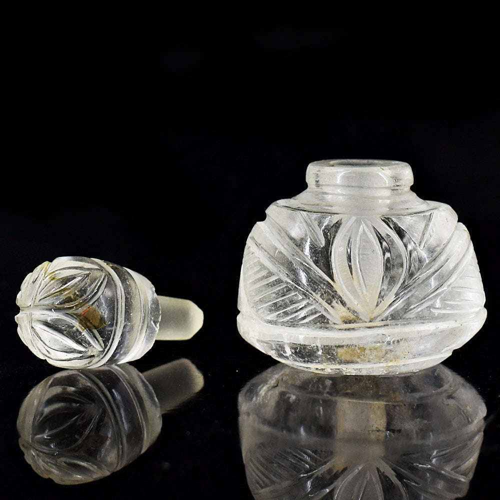 gemsmore:Exclusive White Quartz  Hand Carved Genuine Crystal Gemstone Carving Perfume Bottle