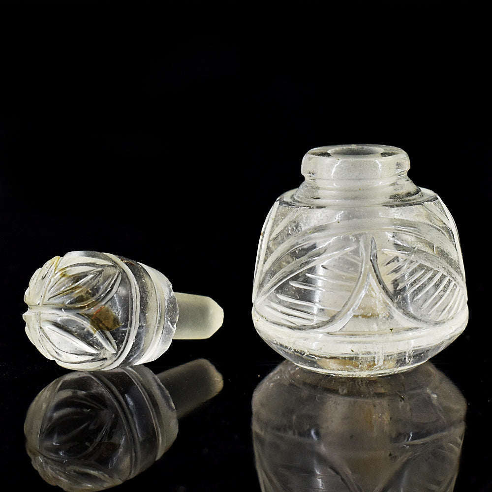 gemsmore:Exclusive White Quartz  Hand Carved Genuine Crystal Gemstone Carving Perfume Bottle