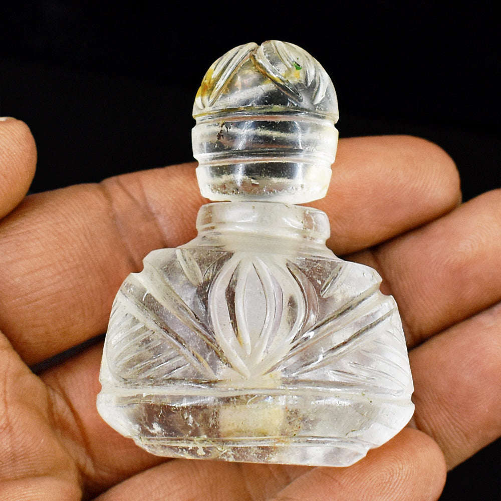 gemsmore:Exclusive White Quartz  Hand Carved Genuine Crystal Gemstone Carving Perfume Bottle