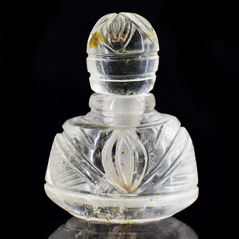 gemsmore:Exclusive White Quartz  Hand Carved Genuine Crystal Gemstone Carving Perfume Bottle