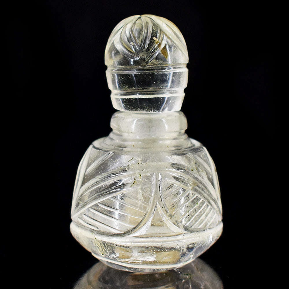 gemsmore:Exclusive White Quartz  Hand Carved Genuine Crystal Gemstone Carving Perfume Bottle