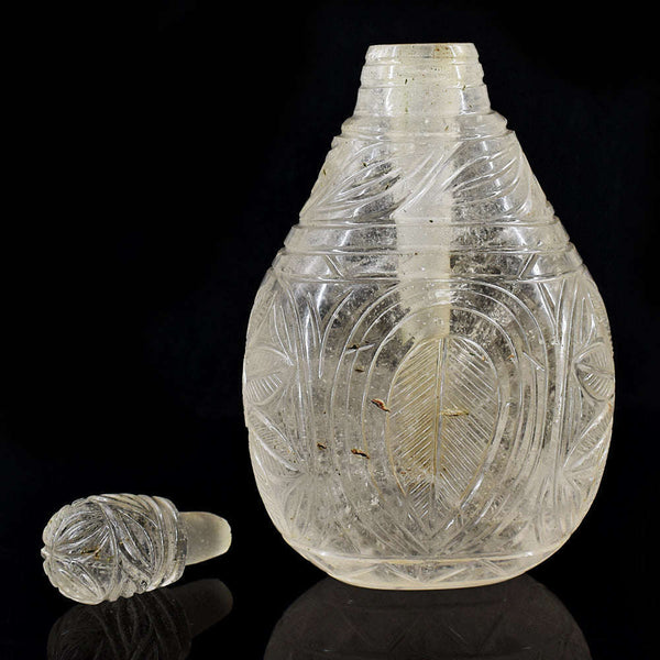 gemsmore:Exclusive White Quartz Hand Carved Genuine Crystal Gemstone Carving Perfume Bottle