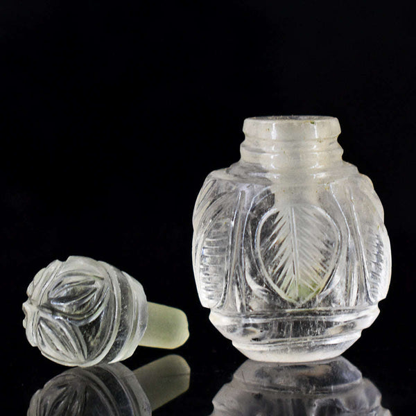 gemsmore:Exclusive White Quartz Hand Carved Genuine Crystal Gemstone Carving Perfume Bottle