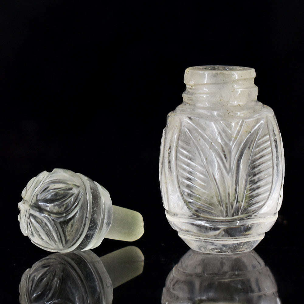 gemsmore:Exclusive White Quartz Hand Carved Genuine Crystal Gemstone Carving Perfume Bottle