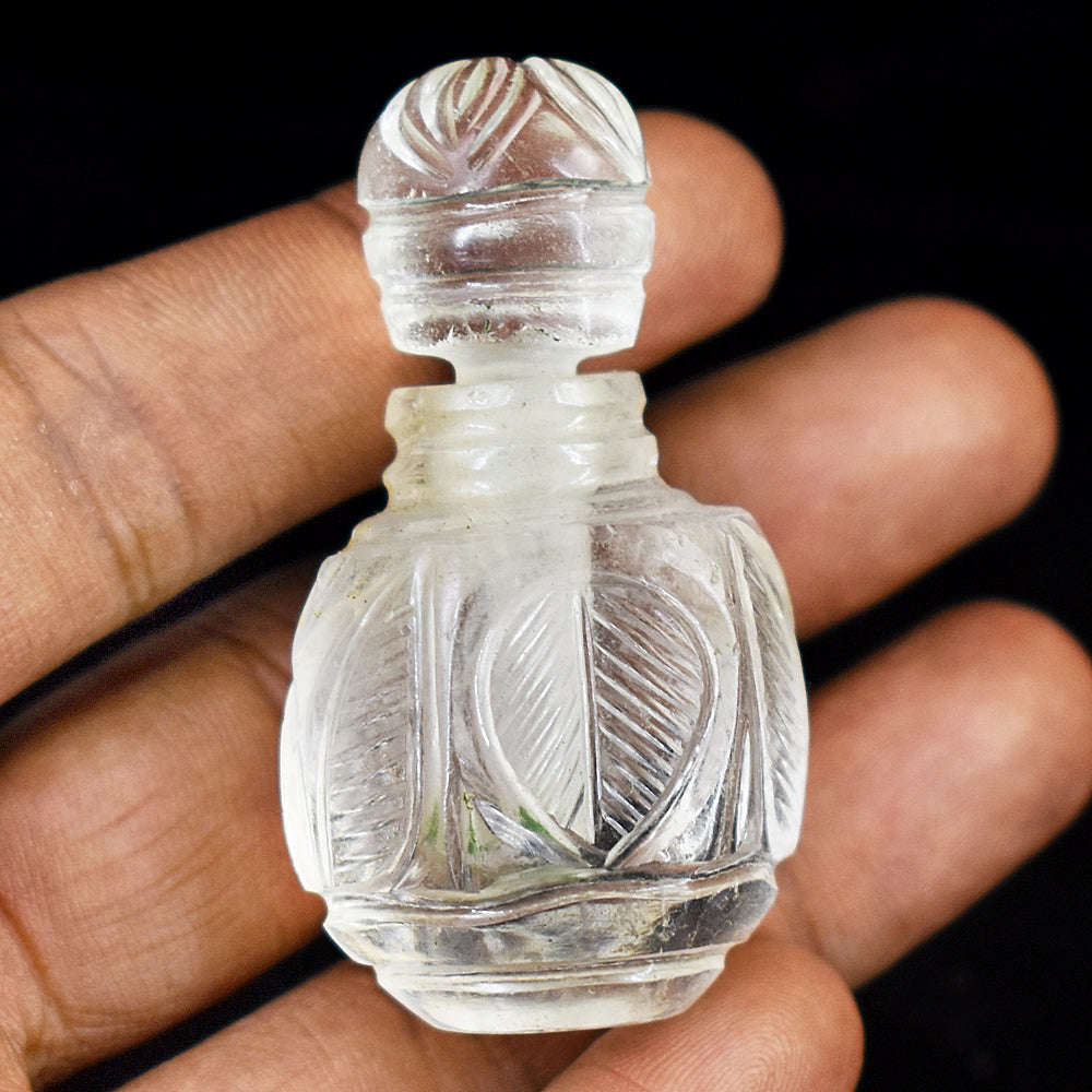gemsmore:Exclusive White Quartz Hand Carved Genuine Crystal Gemstone Carving Perfume Bottle