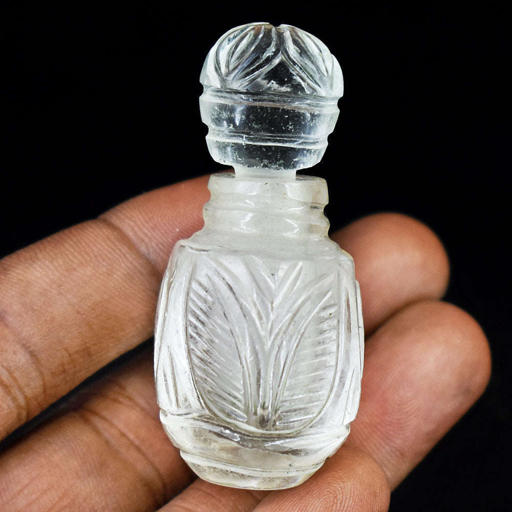 gemsmore:Exclusive White Quartz Hand Carved Genuine Crystal Gemstone Carving Perfume Bottle