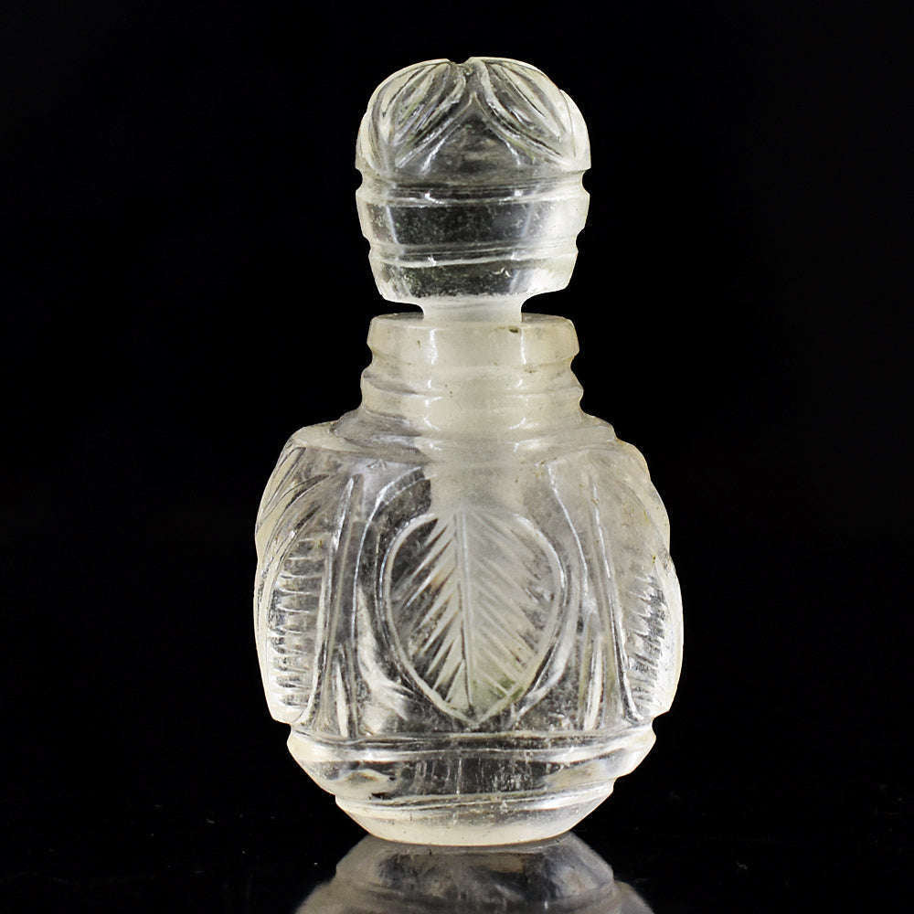 gemsmore:Exclusive White Quartz Hand Carved Genuine Crystal Gemstone Carving Perfume Bottle