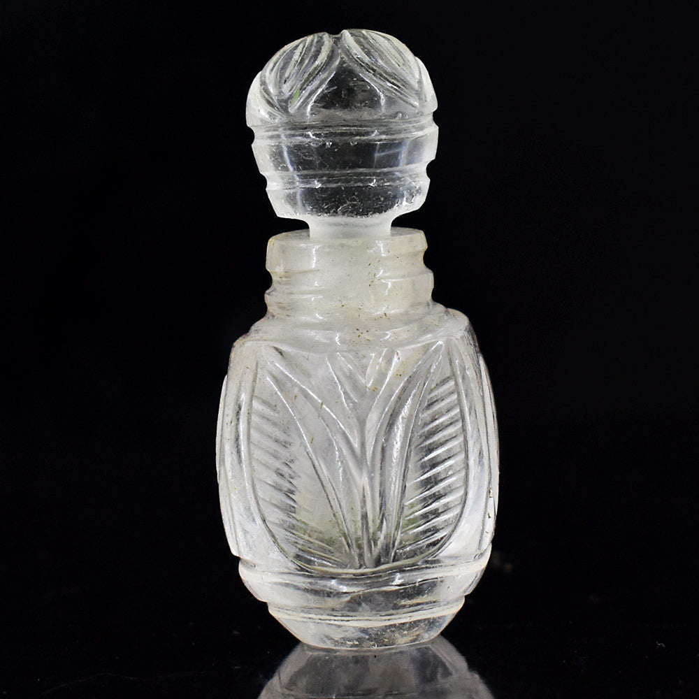 gemsmore:Exclusive White Quartz Hand Carved Genuine Crystal Gemstone Carving Perfume Bottle