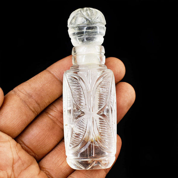 gemsmore:Exclusive White Quartz Hand Carved Genuine Crystal Gemstone Carving Perfume Bottle