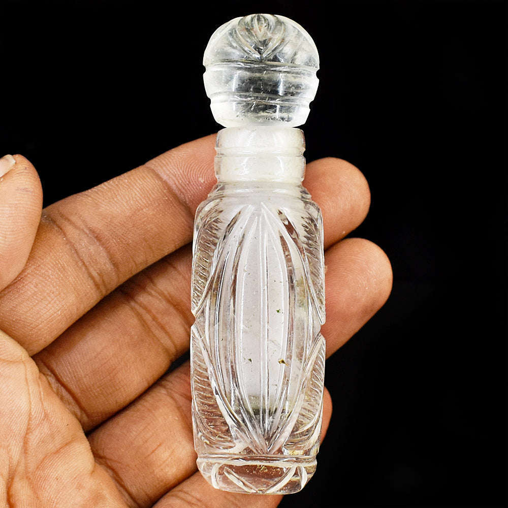 gemsmore:Exclusive White Quartz Hand Carved Genuine Crystal Gemstone Carving Perfume Bottle