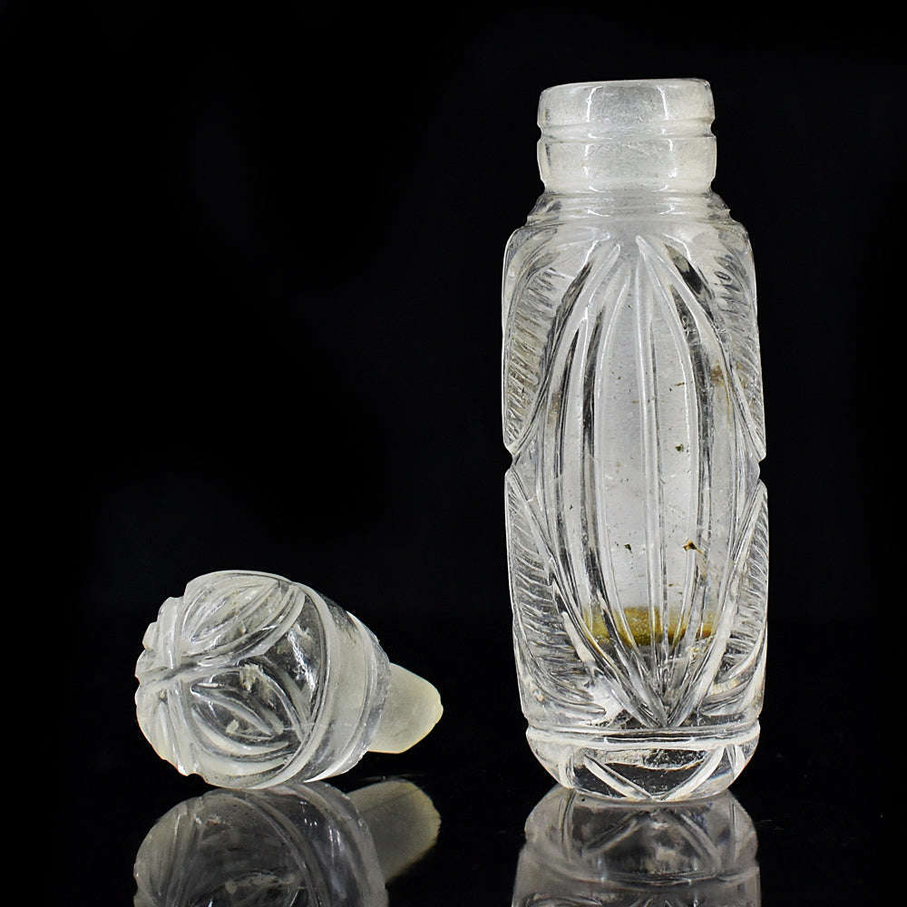 gemsmore:Exclusive White Quartz Hand Carved Genuine Crystal Gemstone Carving Perfume Bottle