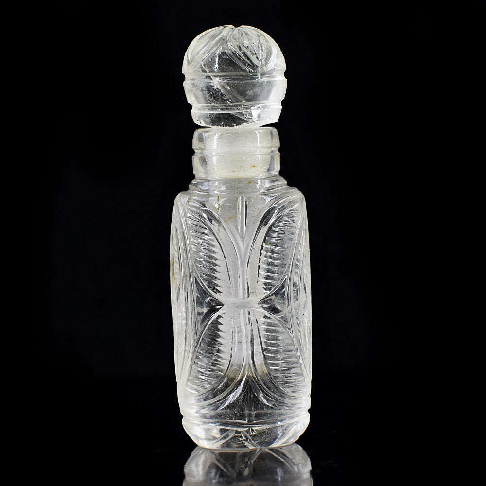 gemsmore:Exclusive White Quartz Hand Carved Genuine Crystal Gemstone Carving Perfume Bottle
