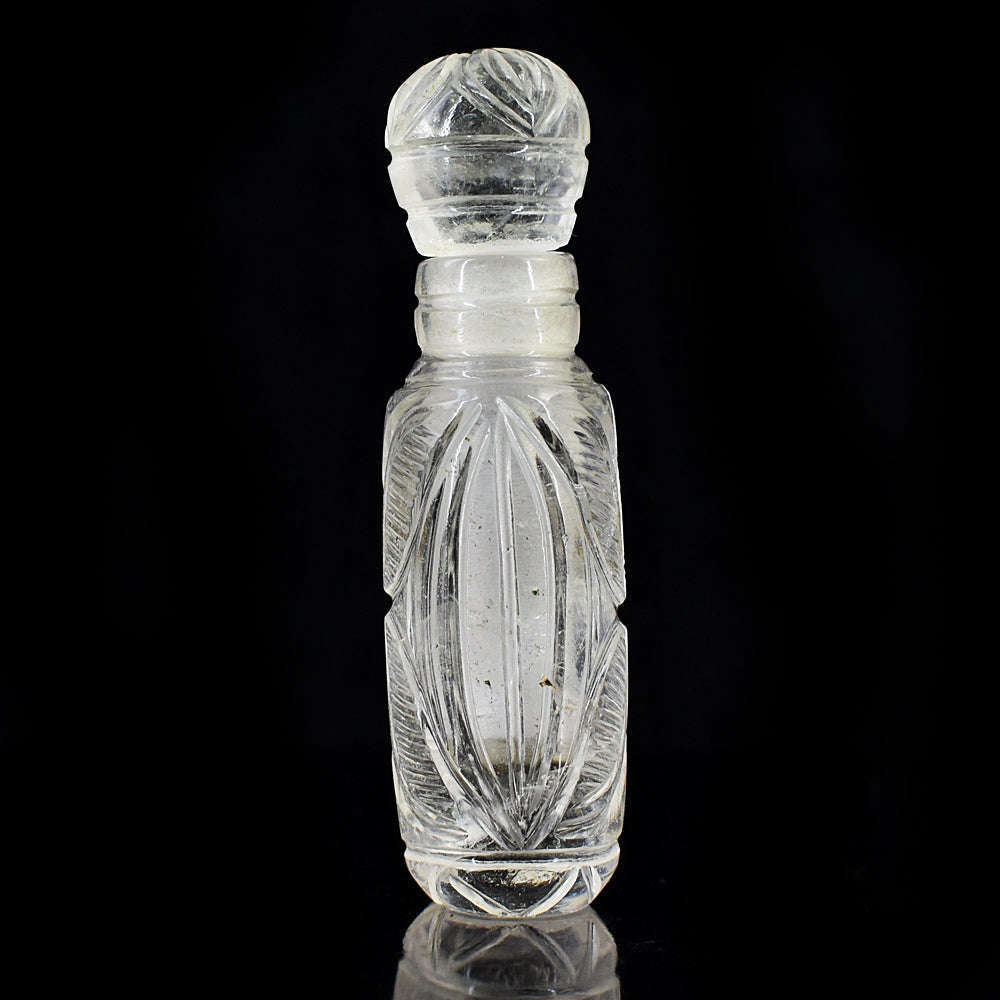 gemsmore:Exclusive White Quartz Hand Carved Genuine Crystal Gemstone Carving Perfume Bottle