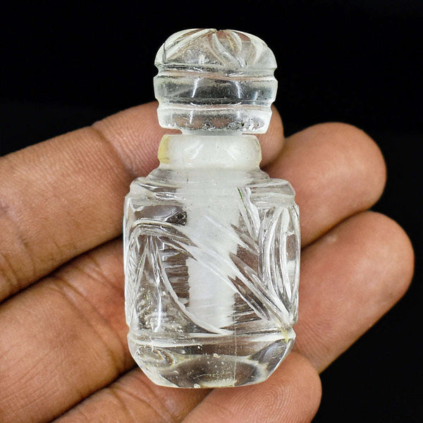 gemsmore:Exclusive White Quartz Hand Carved Genuine Crystal Gemstone Carving Perfume Bottle