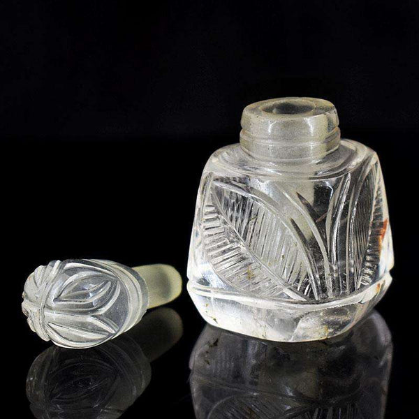 gemsmore:Exclusive White Quartz Hand Carved Genuine Crystal Gemstone Carving Perfume Bottle