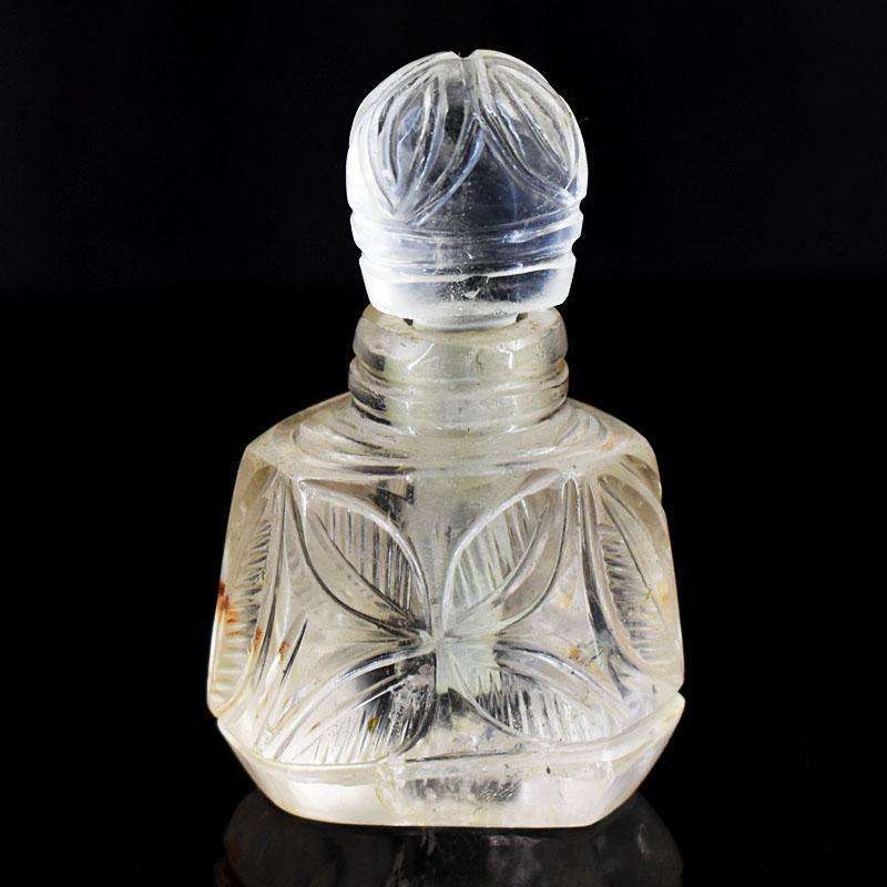 gemsmore:Exclusive White Quartz Hand Carved Genuine Crystal Gemstone Carving Perfume Bottle