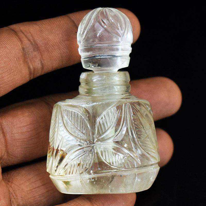 gemsmore:Exclusive White Quartz Hand Carved Genuine Crystal Gemstone Carving Perfume Bottle
