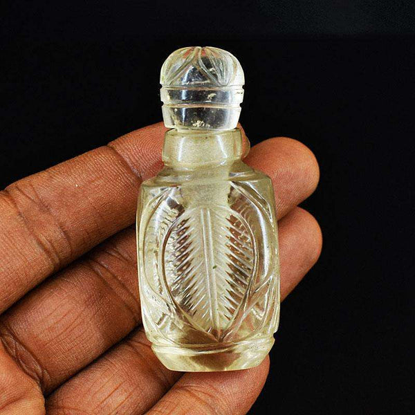 gemsmore:Exclusive White Quartz Hand Carved Genuine Crystal Gemstone Carving Perfume Bottle