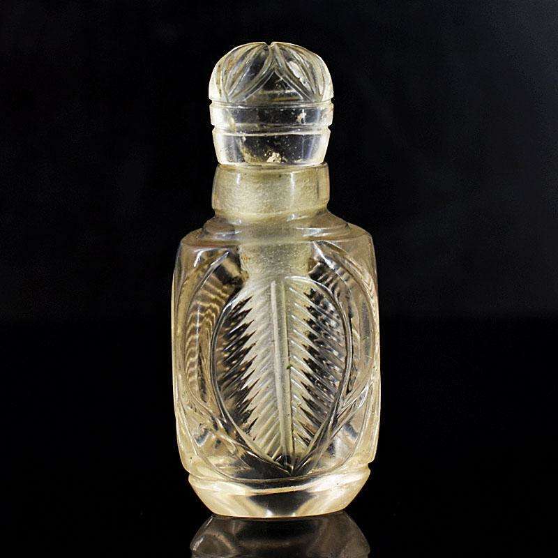 gemsmore:Exclusive White Quartz Hand Carved Genuine Crystal Gemstone Carving Perfume Bottle