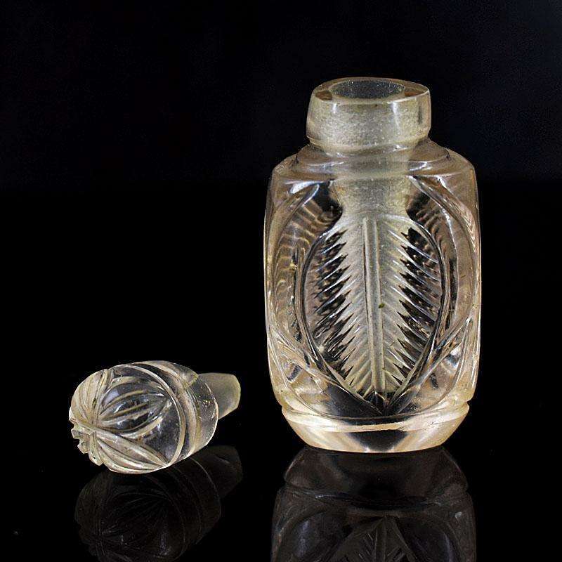 gemsmore:Exclusive White Quartz Hand Carved Genuine Crystal Gemstone Carving Perfume Bottle