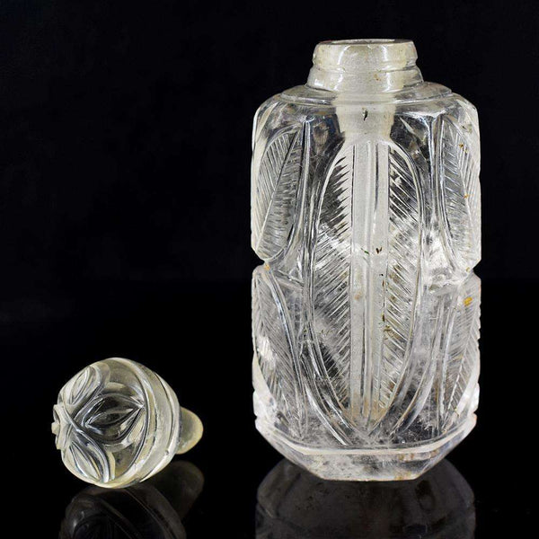 gemsmore:Exclusive White Quartz Hand Carved Genuine Crystal Gemstone Carving Perfume Bottle