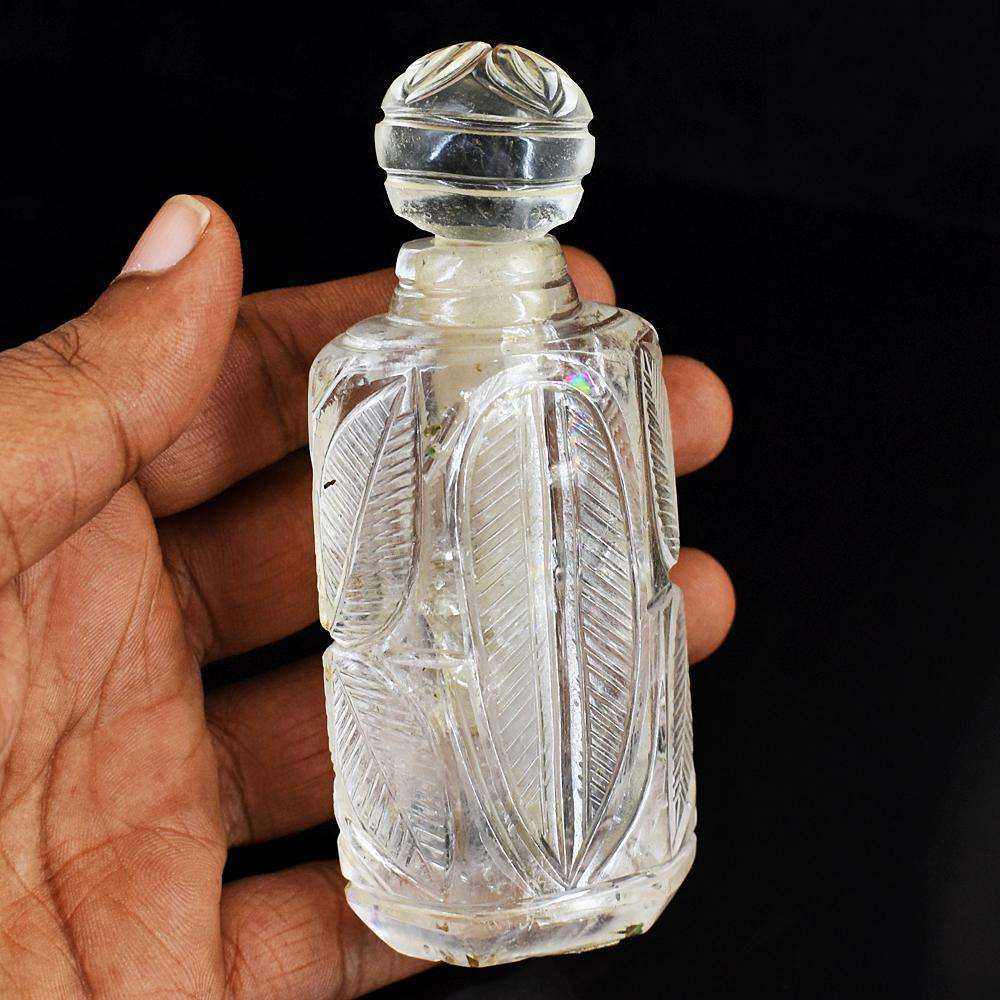 gemsmore:Exclusive White Quartz Hand Carved Genuine Crystal Gemstone Carving Perfume Bottle
