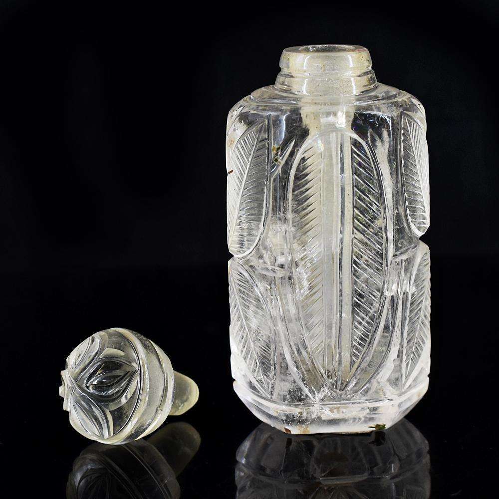 gemsmore:Exclusive White Quartz Hand Carved Genuine Crystal Gemstone Carving Perfume Bottle