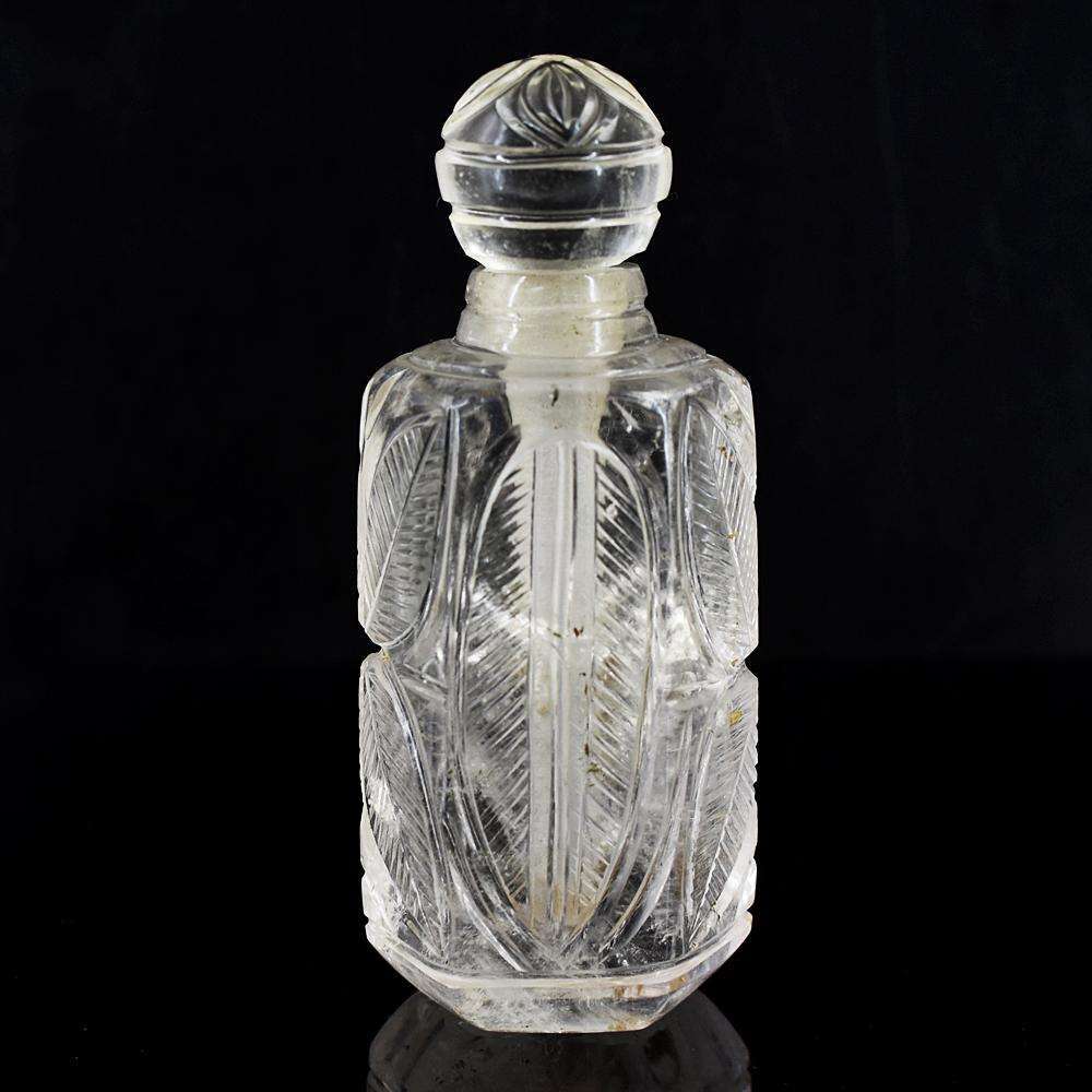 gemsmore:Exclusive White Quartz Hand Carved Genuine Crystal Gemstone Carving Perfume Bottle