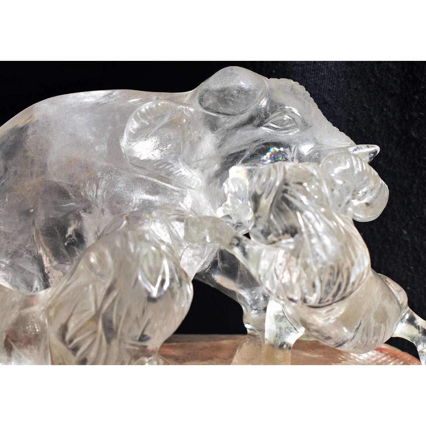 gemsmore:Exclusive White Quartz Hand Carved Genuine Crystal Twin Hunters Elephant