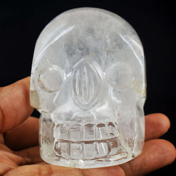 gemsmore:Exclusive  White Quartz  Hand Carved  Genuine Skull Gemstone Carving
