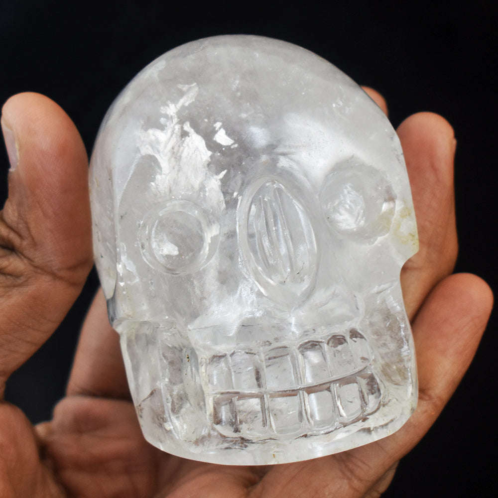 gemsmore:Exclusive  White Quartz  Hand Carved  Genuine Skull Gemstone Carving