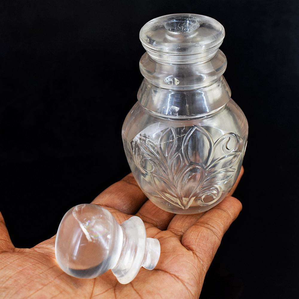 gemsmore:Exclusive White Quartz Hand Carved Perfume Bottle