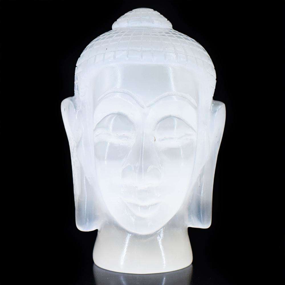 gemsmore:Exclusive White Selenite Hand Carved Crystal Buddha Head