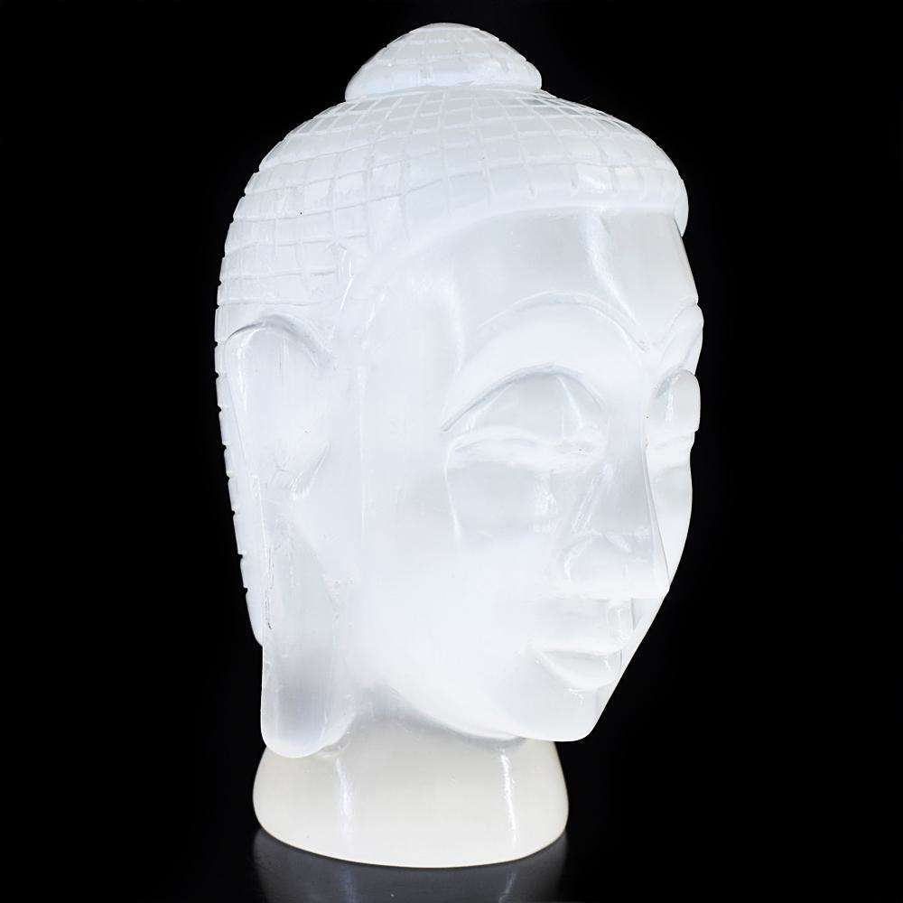 gemsmore:Exclusive White Selenite Hand Carved Crystal Buddha Head