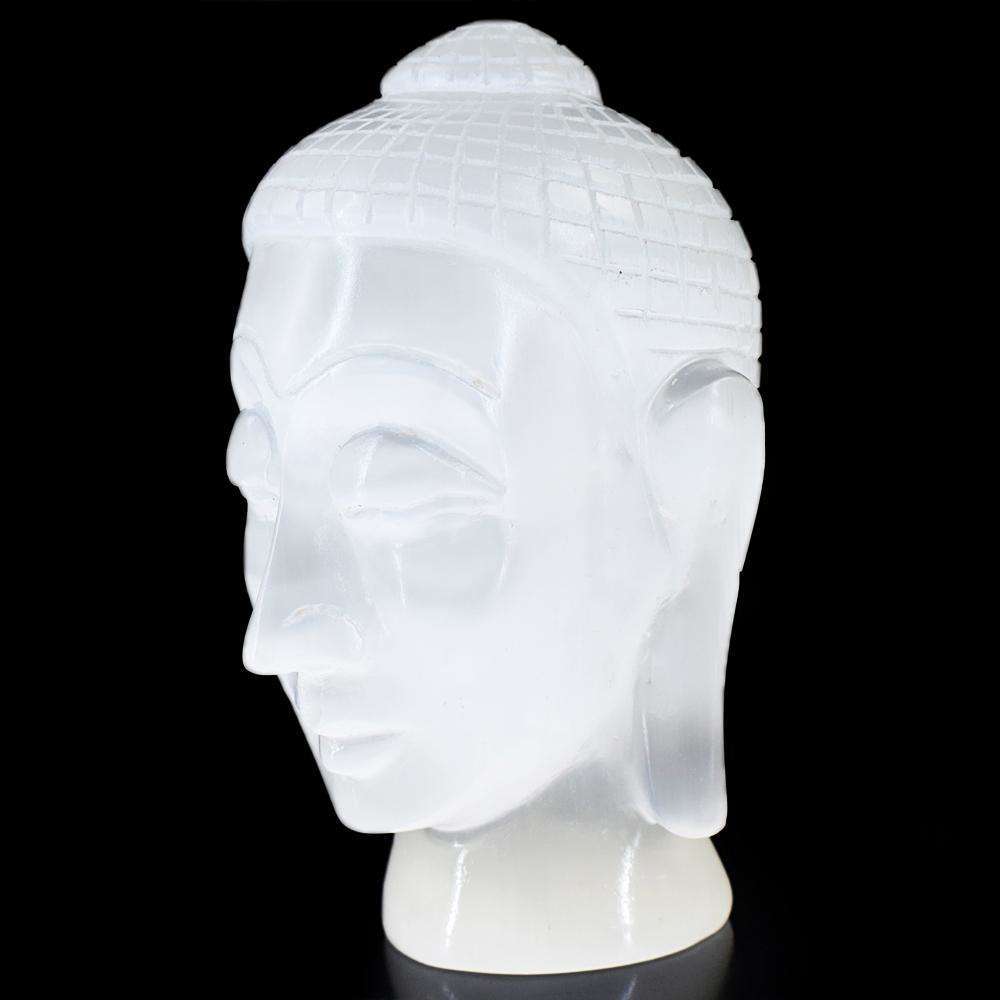 gemsmore:Exclusive White Selenite Hand Carved Crystal Buddha Head