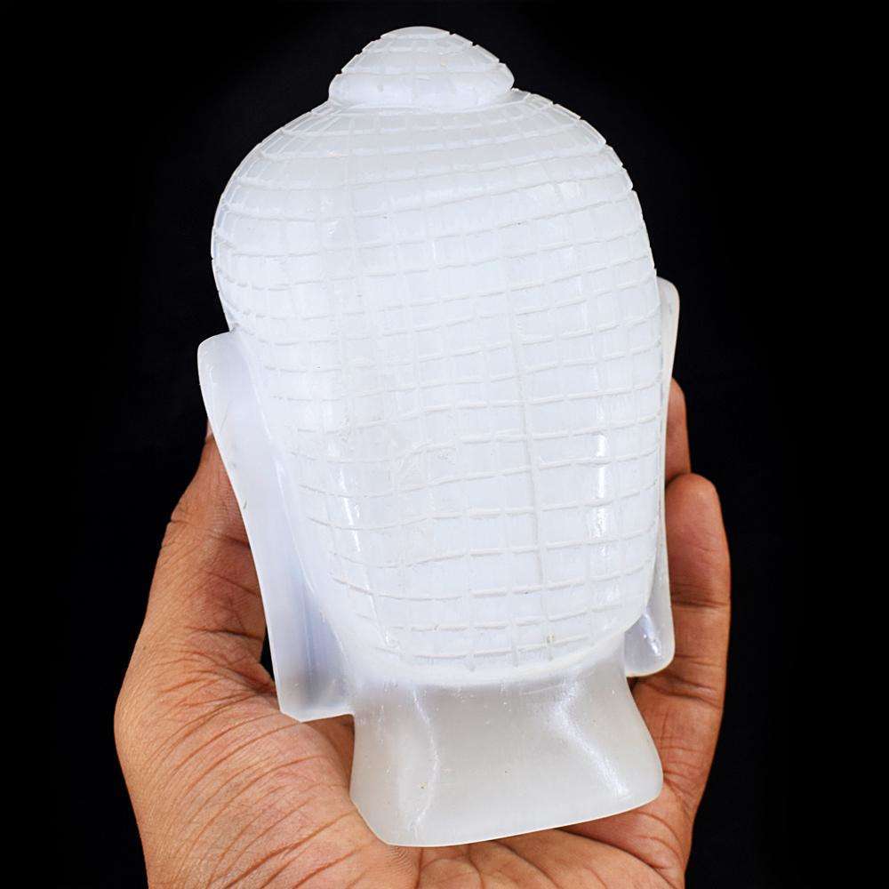 gemsmore:Exclusive White Selenite Hand Carved Crystal Buddha Head