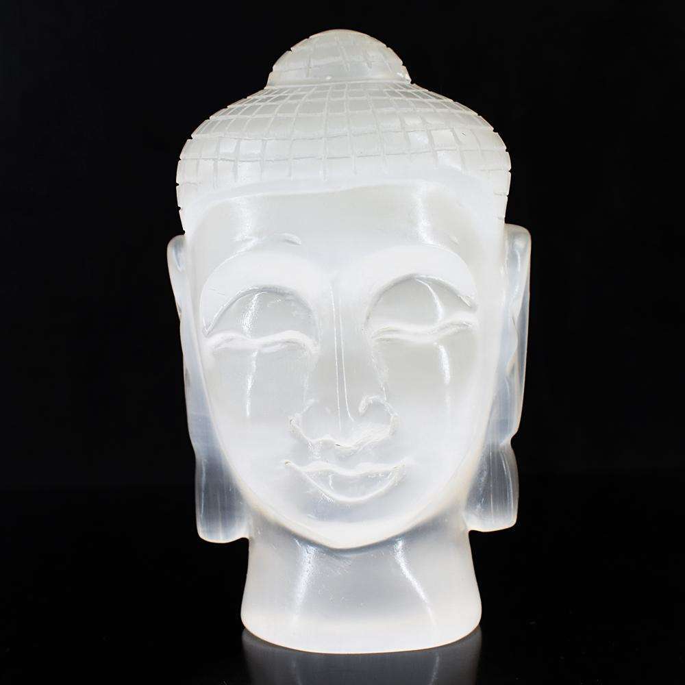 gemsmore:Exclusive White Selenite Hand Carved Crystal Gemstone Buddha Head