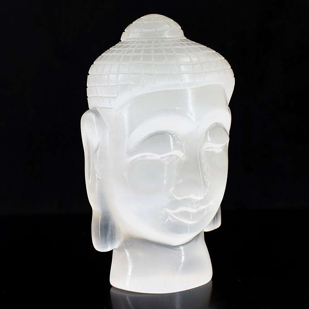 gemsmore:Exclusive White Selenite Hand Carved Crystal Gemstone Buddha Head