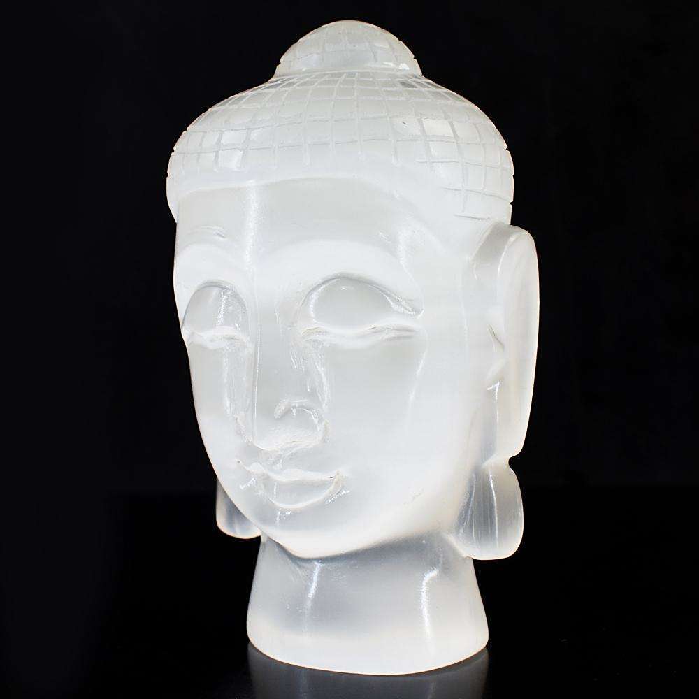 gemsmore:Exclusive White Selenite Hand Carved Crystal Gemstone Buddha Head