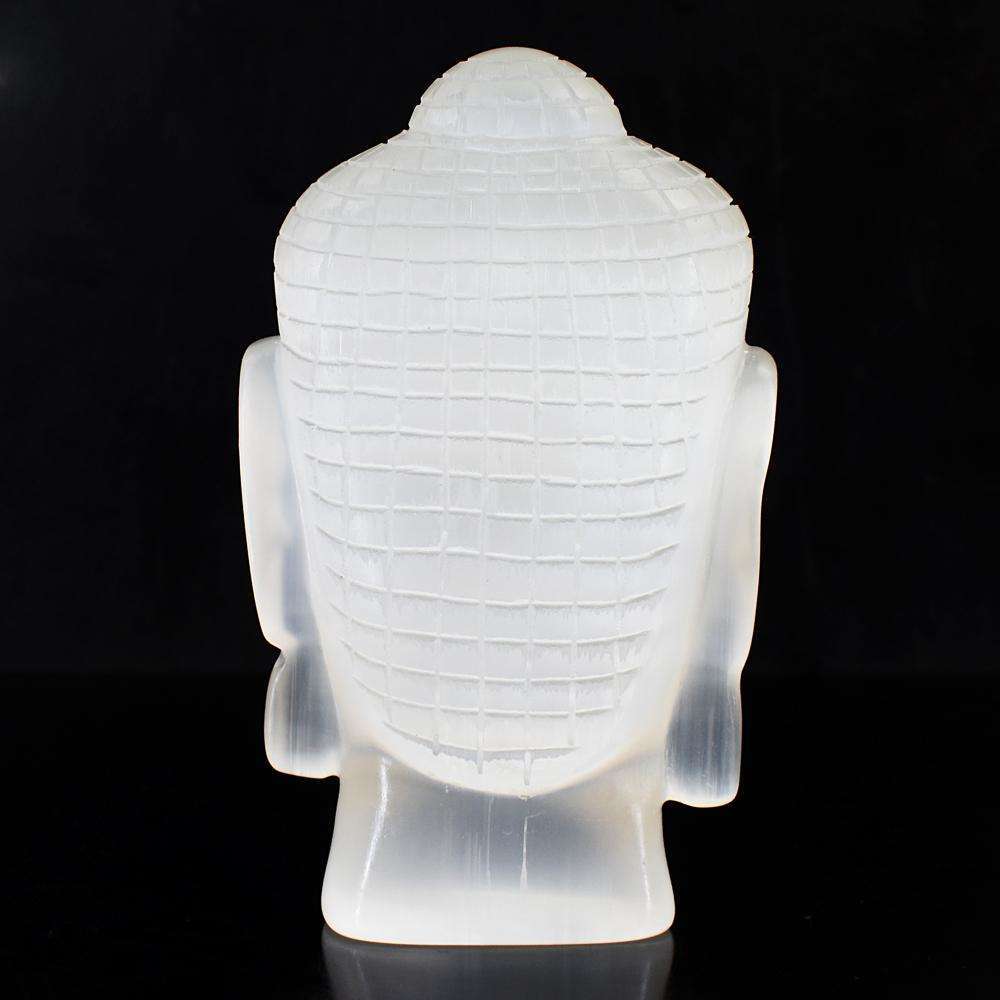 gemsmore:Exclusive White Selenite Hand Carved Crystal Gemstone Buddha Head