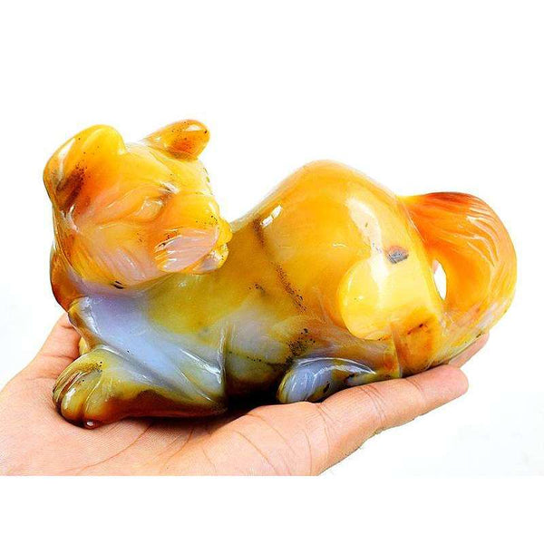 gemsmore:Exclusive Yellow Agate Hand Carved Cat - Massive Size