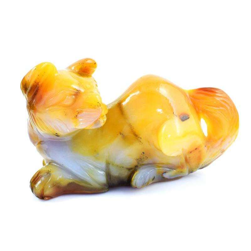 gemsmore:Exclusive Yellow Agate Hand Carved Cat - Massive Size