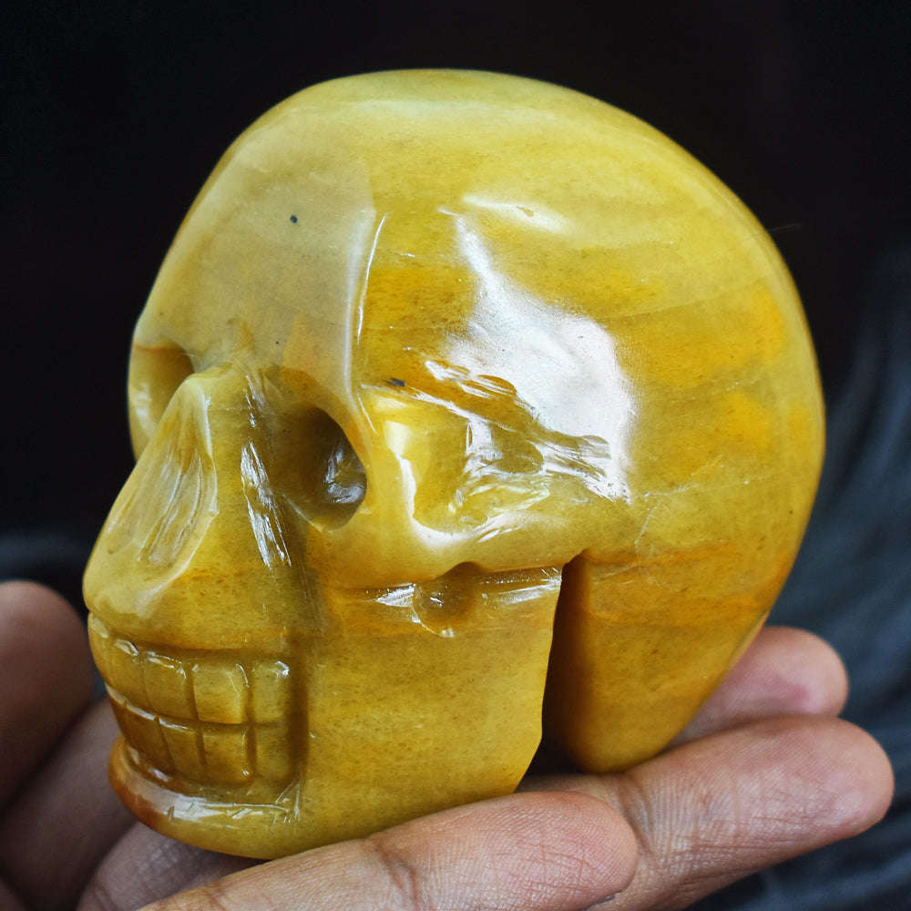 gemsmore:Exclusive Yellow Aventurine Hand Carved Gemstone Skull Carving