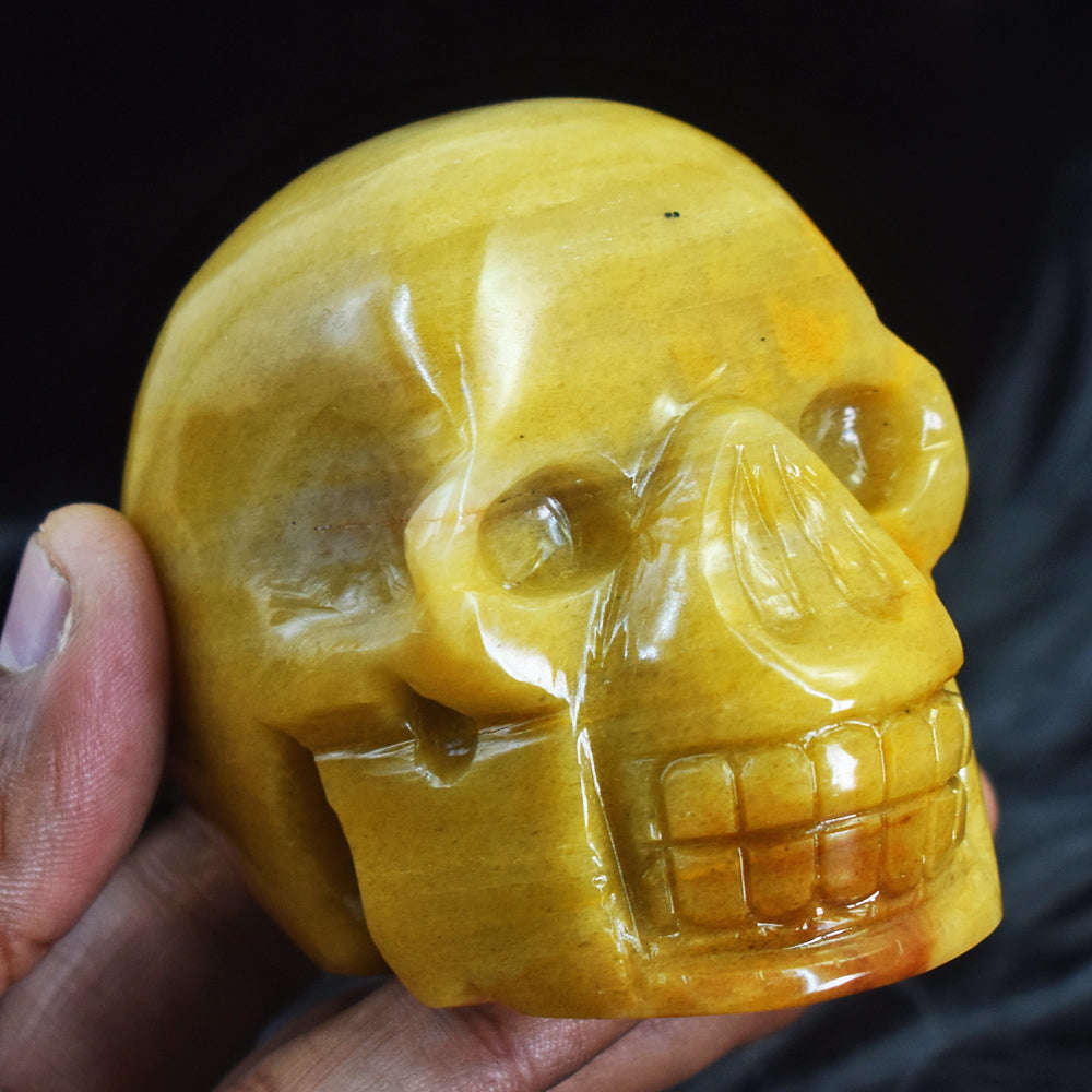 gemsmore:Exclusive Yellow Aventurine Hand Carved Gemstone Skull Carving
