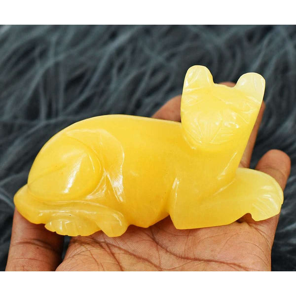 gemsmore:Exclusive Yellow Aventurine Hand Carved Genuine Crystal Gemstone Carving Cat