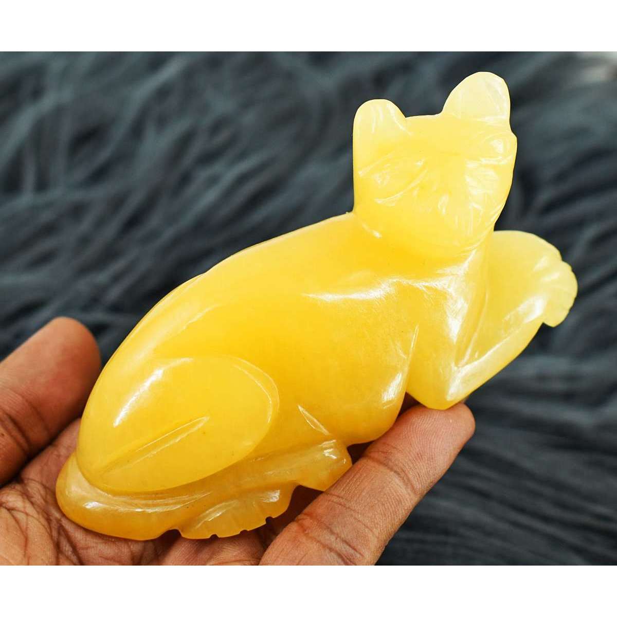 gemsmore:Exclusive Yellow Aventurine Hand Carved Genuine Crystal Gemstone Carving Cat