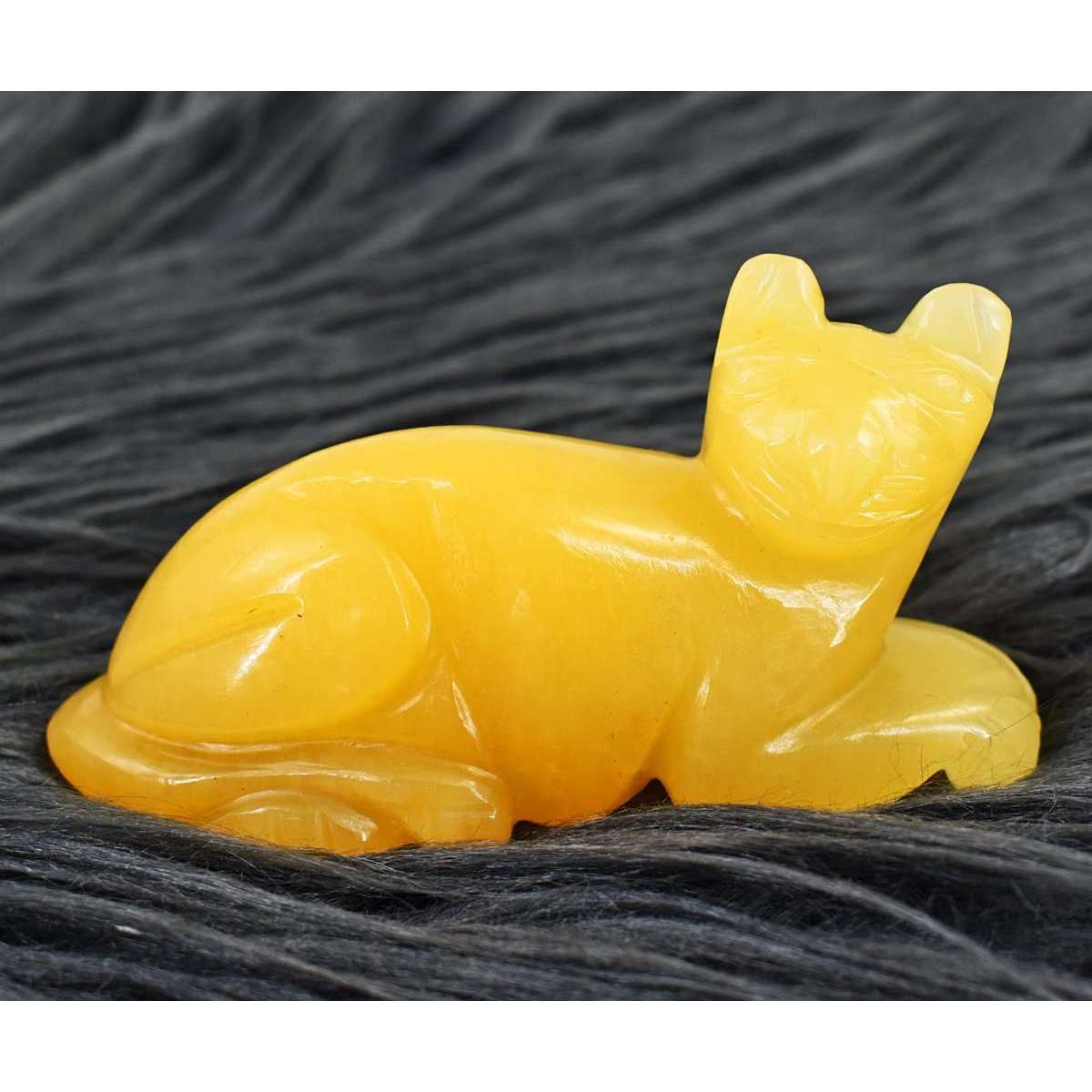 gemsmore:Exclusive Yellow Aventurine Hand Carved Genuine Crystal Gemstone Carving Cat