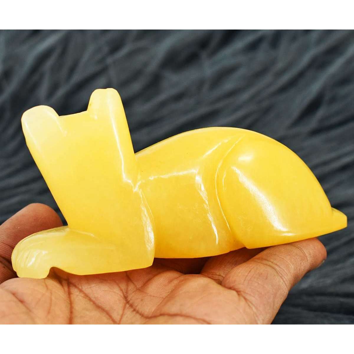 gemsmore:Exclusive Yellow Aventurine Hand Carved Genuine Crystal Gemstone Carving Cat