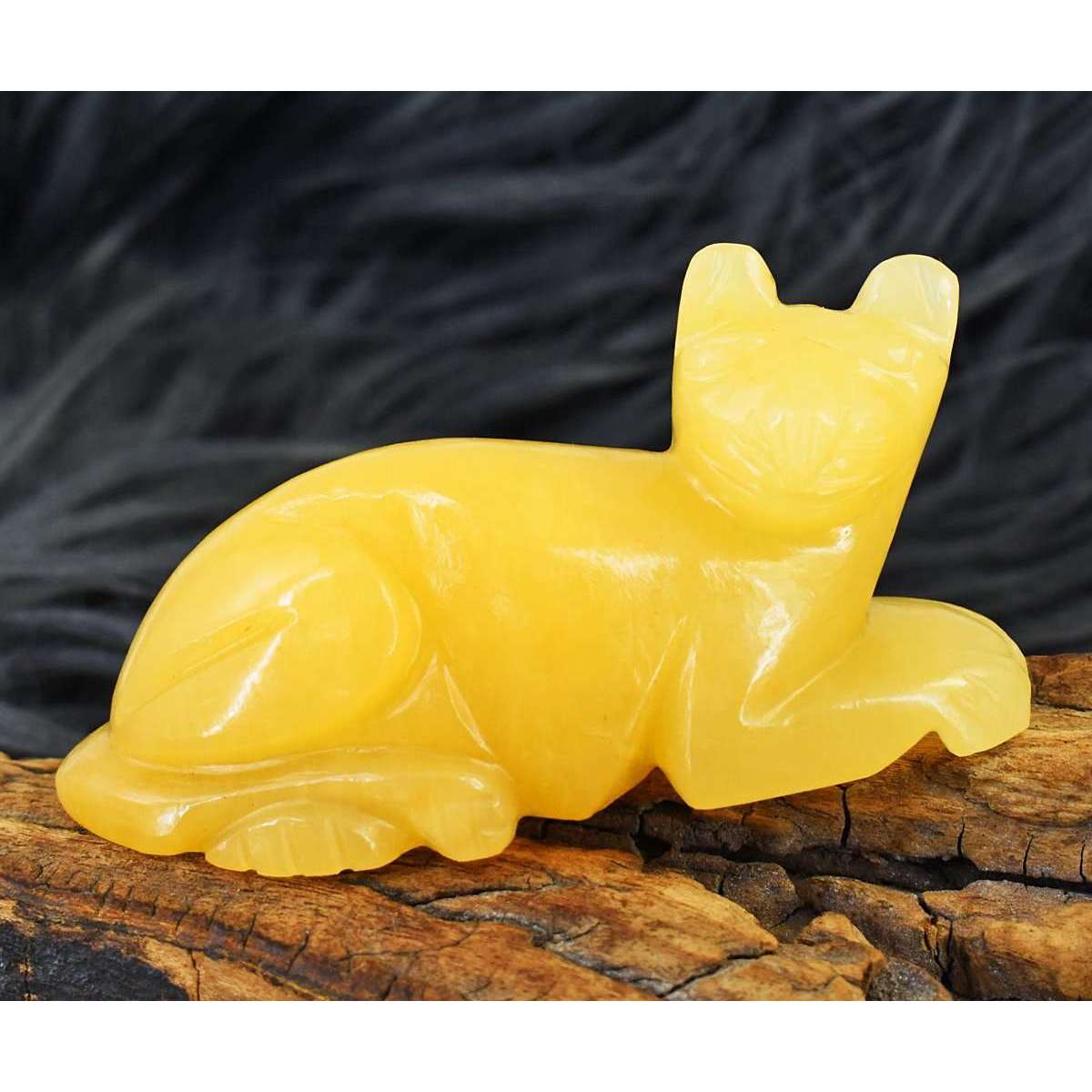 gemsmore:Exclusive Yellow Aventurine Hand Carved Genuine Crystal Gemstone Carving Cat